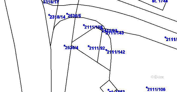 Parcela st. 2111/92 v KÚ Polná, Katastrální mapa