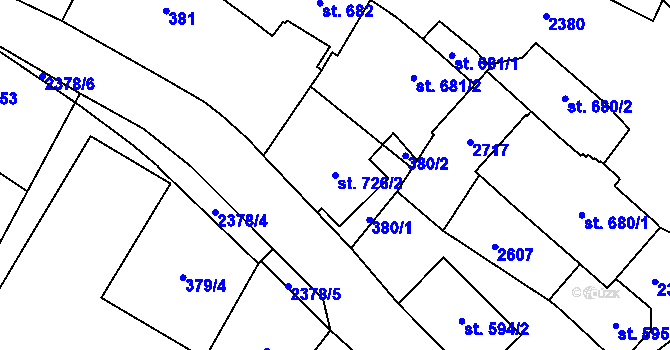 Parcela st. 726/2 v KÚ Polná, Katastrální mapa