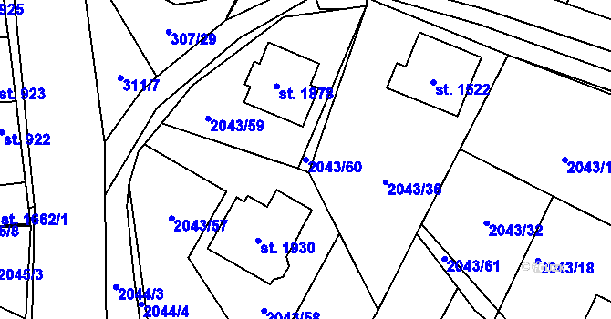 Parcela st. 2043/60 v KÚ Polná, Katastrální mapa