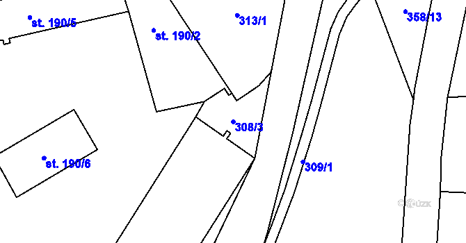 Parcela st. 308/3 v KÚ Polná, Katastrální mapa