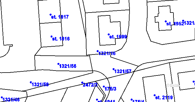 Parcela st. 1321/16 v KÚ Polná, Katastrální mapa