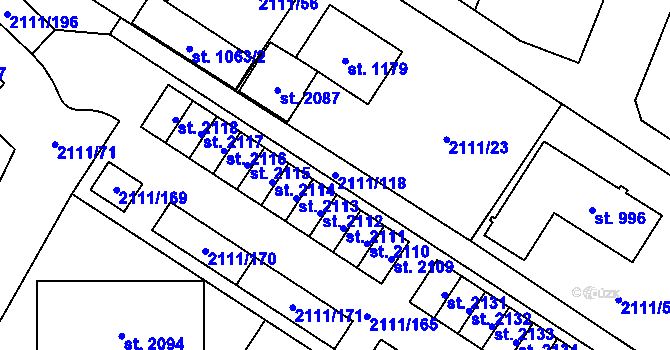Parcela st. 2111/118 v KÚ Polná, Katastrální mapa