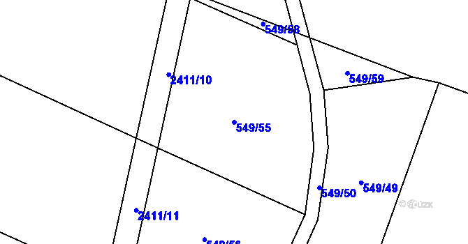 Parcela st. 549/55 v KÚ Polná, Katastrální mapa