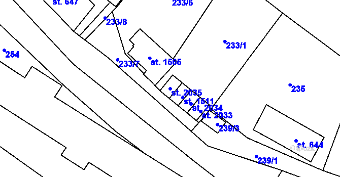 Parcela st. 2035 v KÚ Polná, Katastrální mapa