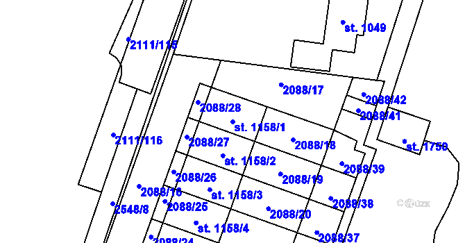 Parcela st. 1158/1 v KÚ Polná, Katastrální mapa