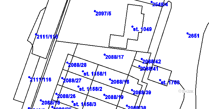 Parcela st. 2088/17 v KÚ Polná, Katastrální mapa
