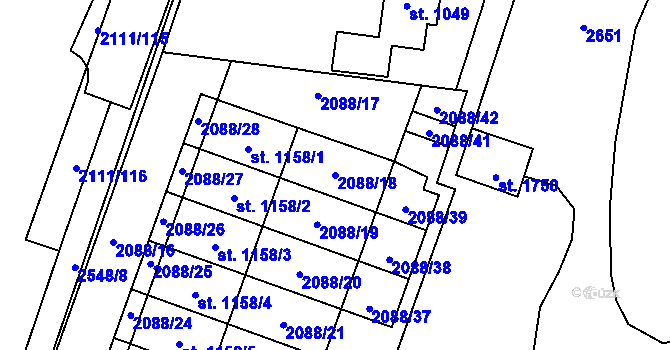 Parcela st. 2088/18 v KÚ Polná, Katastrální mapa