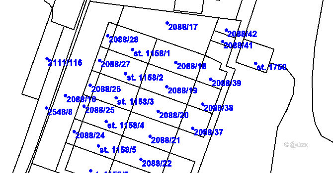 Parcela st. 2088/19 v KÚ Polná, Katastrální mapa