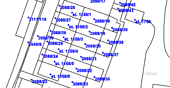 Parcela st. 2088/20 v KÚ Polná, Katastrální mapa