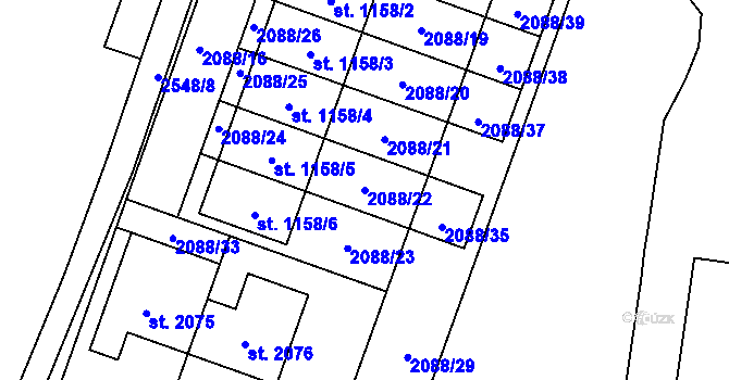 Parcela st. 2088/22 v KÚ Polná, Katastrální mapa