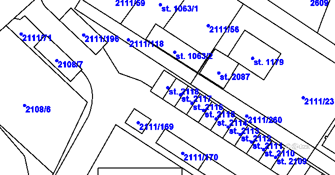 Parcela st. 2118 v KÚ Polná, Katastrální mapa
