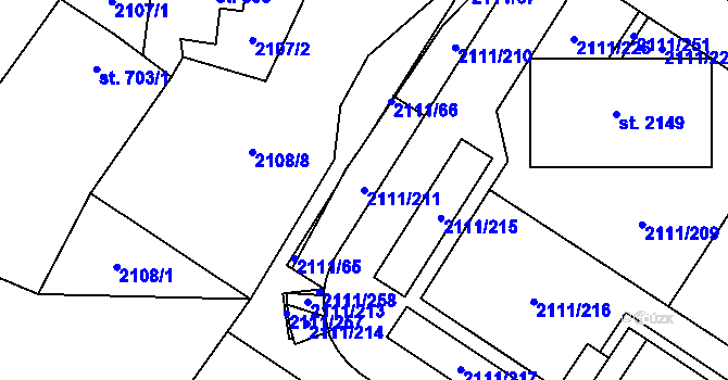 Parcela st. 2111/211 v KÚ Polná, Katastrální mapa