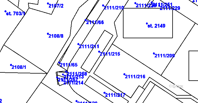 Parcela st. 2111/215 v KÚ Polná, Katastrální mapa
