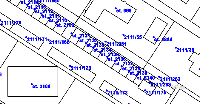 Parcela st. 2135 v KÚ Polná, Katastrální mapa