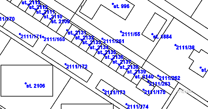 Parcela st. 2136 v KÚ Polná, Katastrální mapa