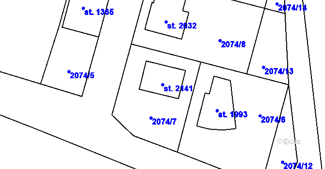 Parcela st. 2141 v KÚ Polná, Katastrální mapa