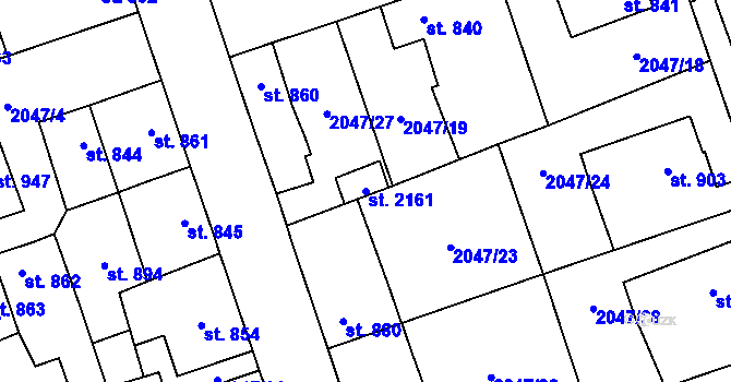 Parcela st. 2161 v KÚ Polná, Katastrální mapa