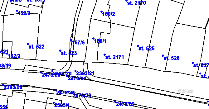 Parcela st. 2171 v KÚ Polná, Katastrální mapa