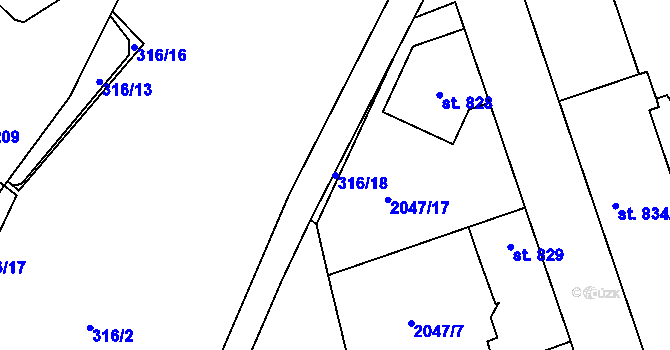 Parcela st. 316/18 v KÚ Polná, Katastrální mapa