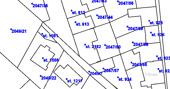 Parcela st. 2182 v KÚ Polná, Katastrální mapa