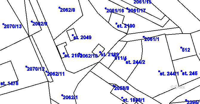 Parcela st. 2189 v KÚ Polná, Katastrální mapa