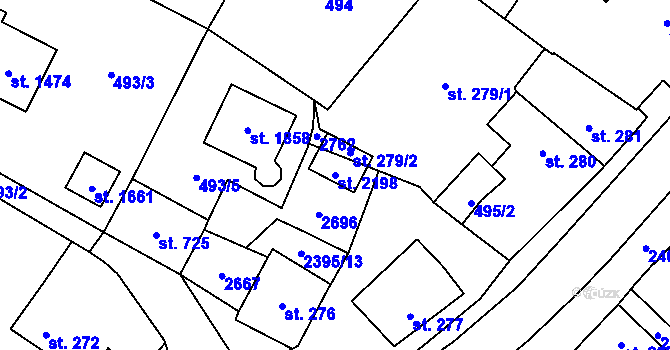 Parcela st. 2198 v KÚ Polná, Katastrální mapa