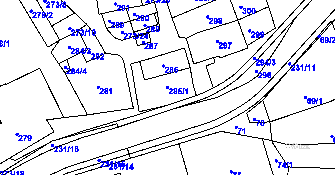 Parcela st. 285/1 v KÚ Polnička, Katastrální mapa