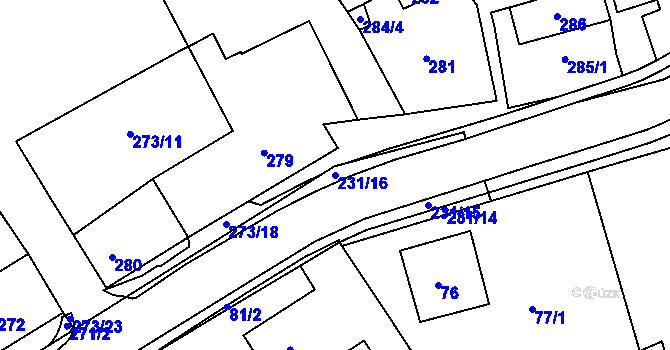 Parcela st. 231/16 v KÚ Polnička, Katastrální mapa
