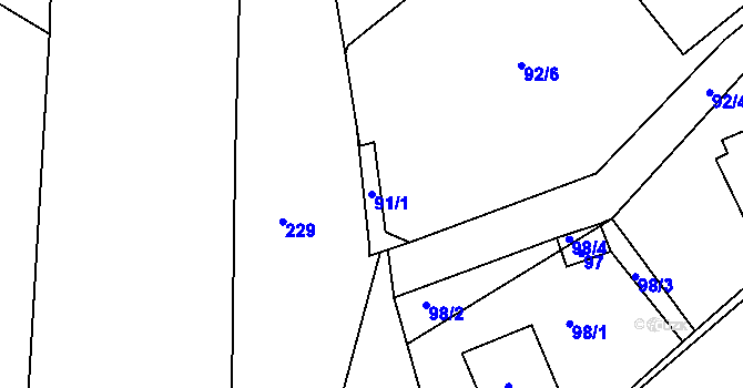 Parcela st. 91/1 v KÚ Stržanov, Katastrální mapa