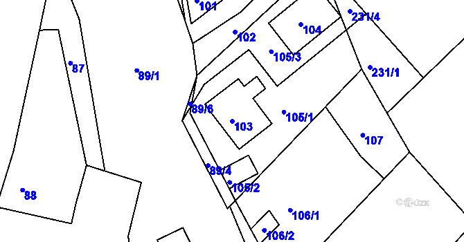Parcela st. 103 v KÚ Stržanov, Katastrální mapa