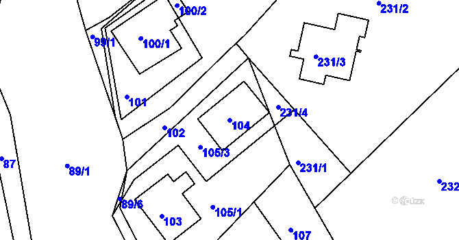 Parcela st. 104 v KÚ Stržanov, Katastrální mapa