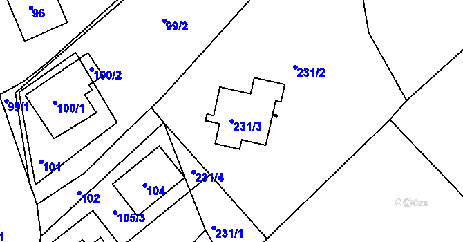 Parcela st. 231/3 v KÚ Stržanov, Katastrální mapa