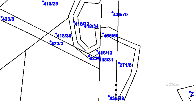 Parcela st. 418/13 v KÚ Stržanov, Katastrální mapa