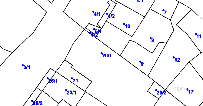 Parcela st. 20/1 v KÚ Stržanov, Katastrální mapa