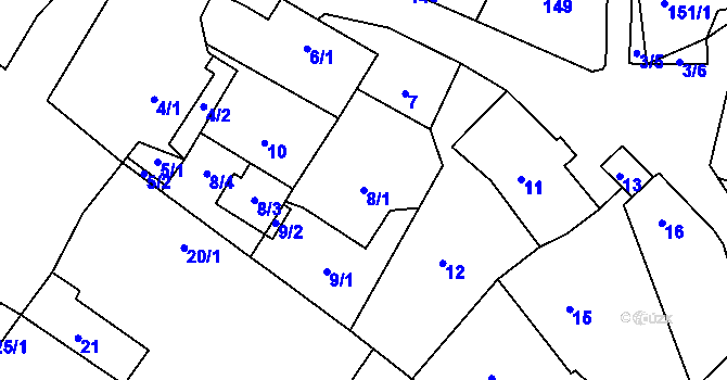 Parcela st. 8/1 v KÚ Stržanov, Katastrální mapa