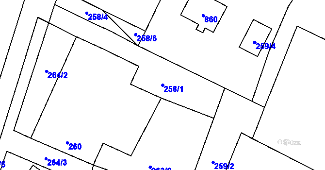 Parcela st. 258/1 v KÚ Polom u Hranic, Katastrální mapa