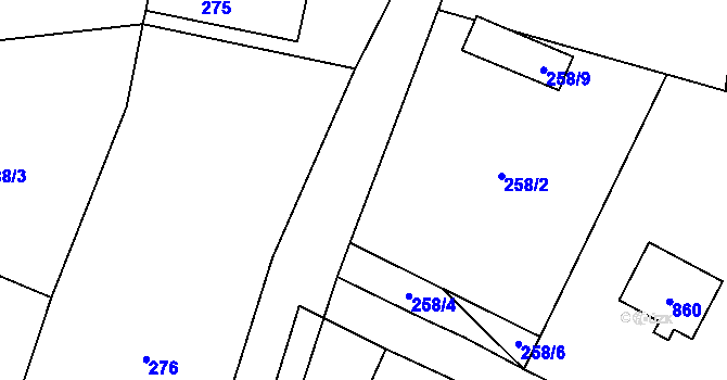 Parcela st. 258/5 v KÚ Polom u Hranic, Katastrální mapa