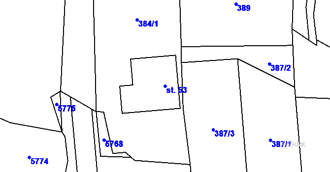 Parcela st. 53 v KÚ Pomezí, Katastrální mapa