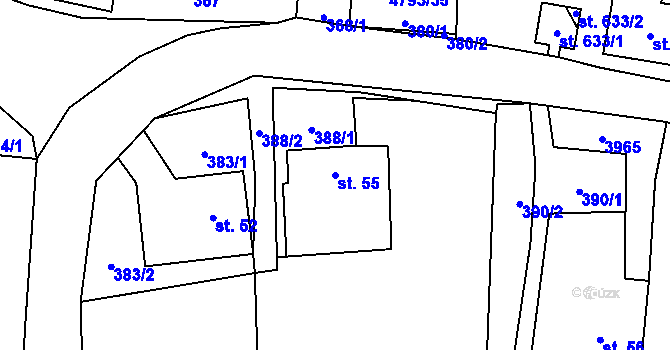 Parcela st. 55 v KÚ Pomezí, Katastrální mapa