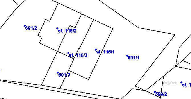 Parcela st. 116/1 v KÚ Pomezí, Katastrální mapa