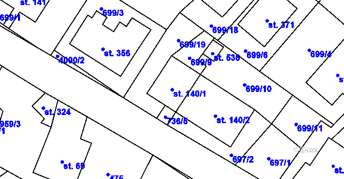 Parcela st. 140/1 v KÚ Pomezí, Katastrální mapa