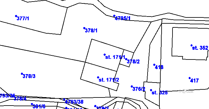 Parcela st. 171/1 v KÚ Pomezí, Katastrální mapa