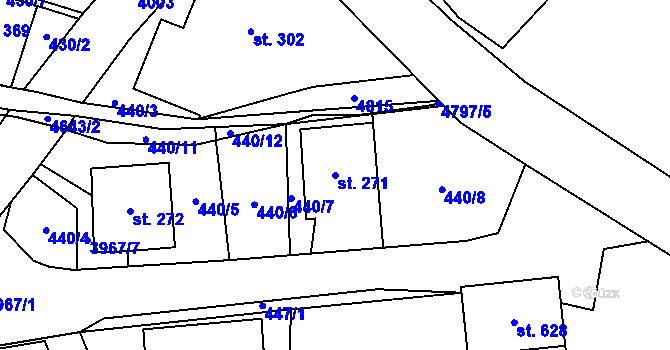 Parcela st. 271 v KÚ Pomezí, Katastrální mapa