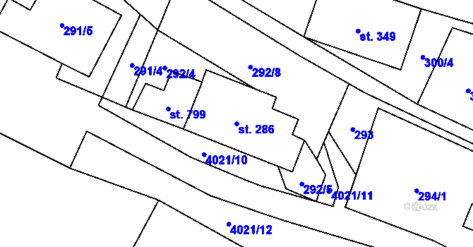 Parcela st. 286 v KÚ Pomezí, Katastrální mapa
