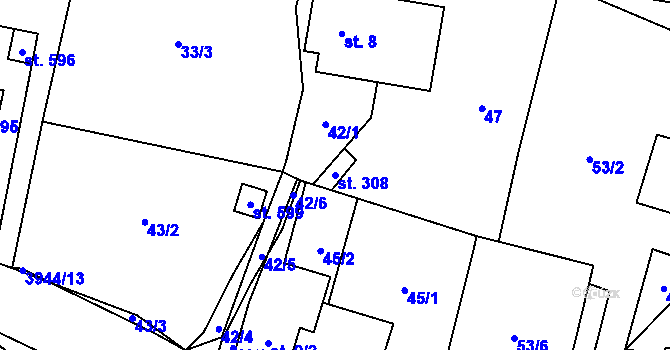 Parcela st. 308 v KÚ Pomezí, Katastrální mapa