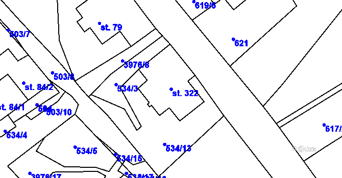 Parcela st. 322 v KÚ Pomezí, Katastrální mapa