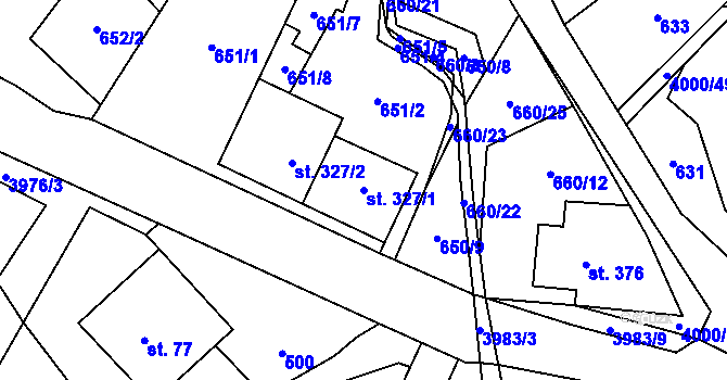Parcela st. 327/1 v KÚ Pomezí, Katastrální mapa