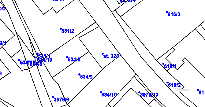 Parcela st. 328 v KÚ Pomezí, Katastrální mapa