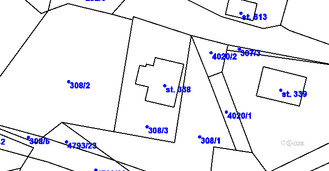 Parcela st. 338 v KÚ Pomezí, Katastrální mapa