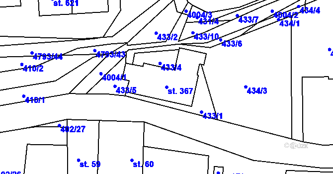 Parcela st. 367 v KÚ Pomezí, Katastrální mapa